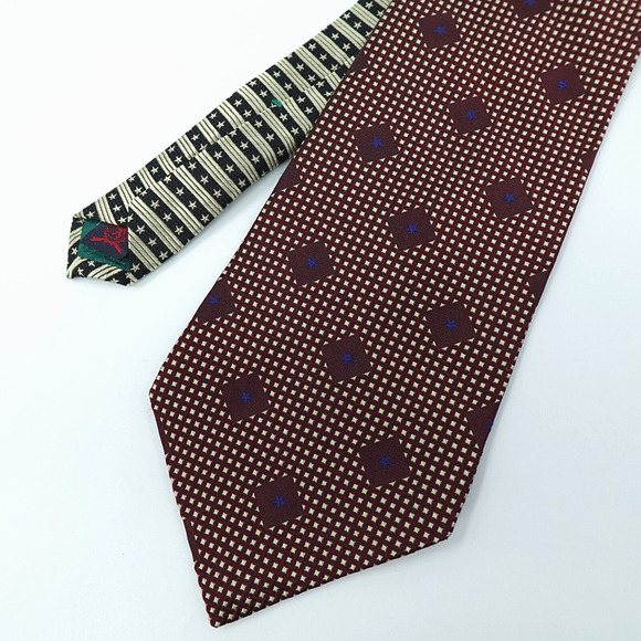 Tommy Hilfiger Y2K Tie Men Burgundy Fourlard Print Stars Detail Silk Italy Retro - Picture 1 of 9
